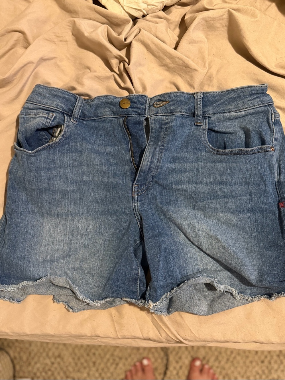 Warp + Weft Medium Blue Frayed Hem Jean Shorts
